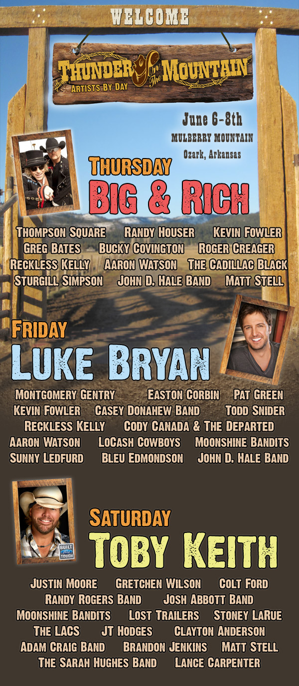 Thunder on the Mountain - Daily Lineup - Summer Country Music Festival